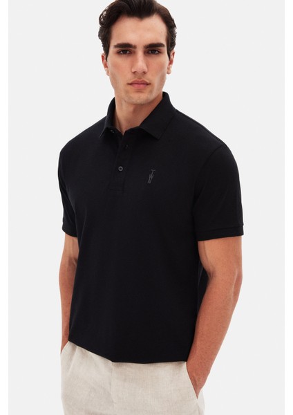 Slim Fit Siyah Pike Dokulu T-Shirt 4EC146011784M modelleri