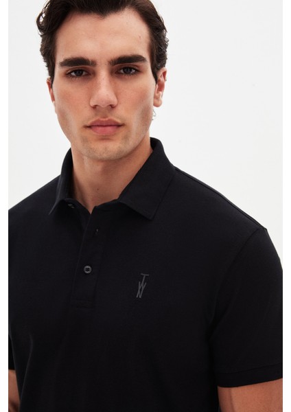 Slim Fit Siyah Pike Dokulu T-Shirt 4EC146011784M fırsatları