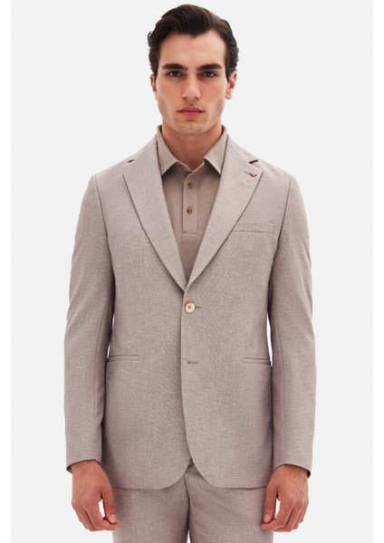 Ds Damat Slim Fit Bej Baskılı Sihirli Takim Elbise