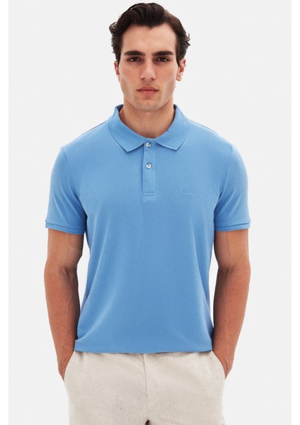 Ds Damat Regular Fit Açık Indigo %100 Pamuklu Uzun Ömürlü Kıvrılmaz Polo Yaka Nakışlı T-Shirt
