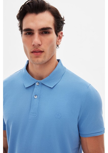 Ds Damat Regular Fit Açık Indigo %100 Pamuklu Uzun Ömürlü Kıvrılmaz Polo Yaka Nakışlı T-Shirt modelleri