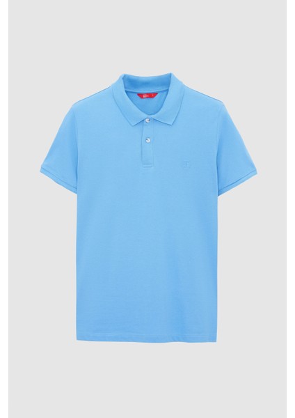 Ds Damat Regular Fit Açık Indigo %100 Pamuklu Uzun Ömürlü Kıvrılmaz Polo Yaka Nakışlı T-Shirt indirimleri