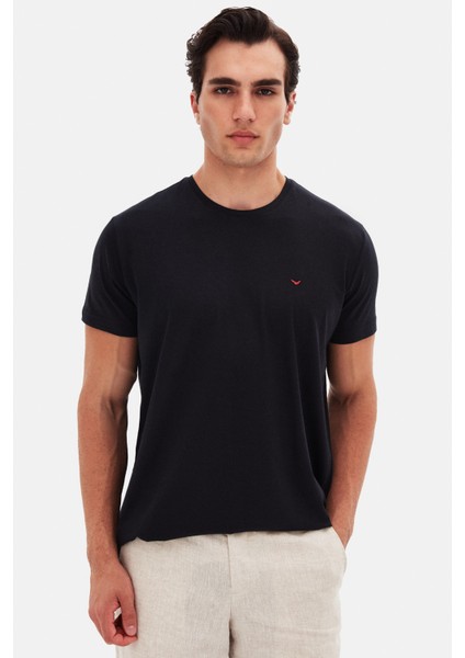 Ds Damat Regular Fit Siyah Düz Nakışlı %100 Pamuk T-Shirt fiyatları