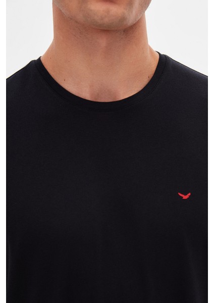 Ds Damat Regular Fit Siyah Düz Nakışlı %100 Pamuk T-Shirt fırsatları