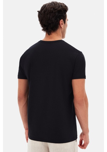 Ds Damat Regular Fit Siyah Düz Nakışlı %100 Pamuk T-Shirt