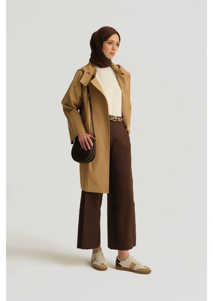 Kapüşonlu Kruvaze Kap 25Y7814 Kum