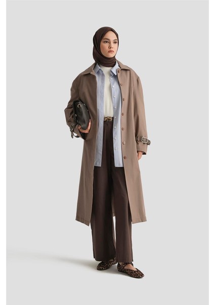 Kemerli Trençkot 25Y7803 Koyu Vizon