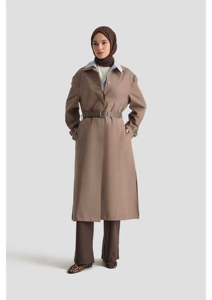 Kemerli Trençkot 25Y7803 Koyu Vizon fiyatları