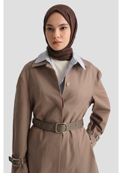 Kemerli Trençkot 25Y7803 Koyu Vizon fırsatları