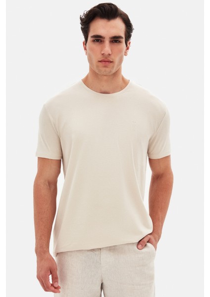 Slim Fit Taş Düz Kabartma Baskılı T-Shirt