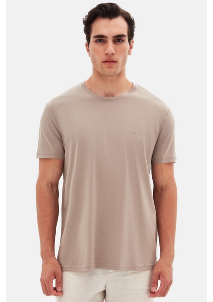 Ds Damat Regular Fit Vizon Düz Nakışlı %100 Pamuk T-Shirt