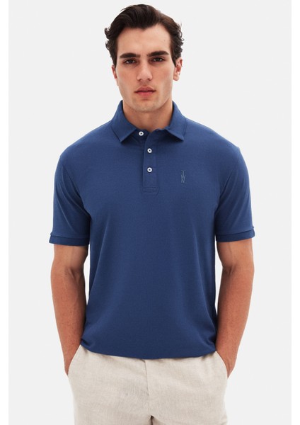 Slim Fit Indigo Pike Dokulu T-Shirt 4EC146011784M