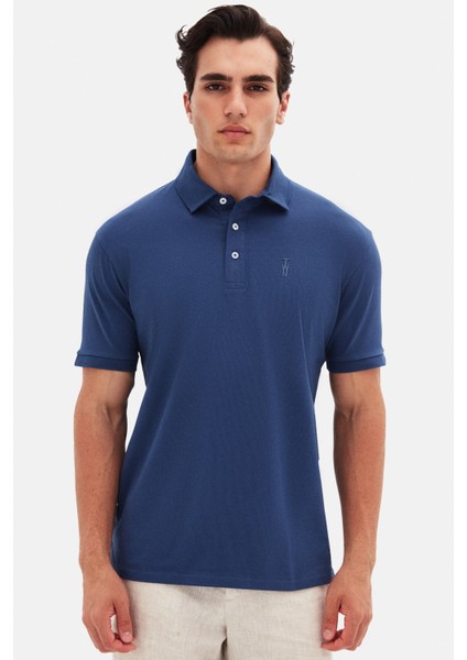 Slim Fit Indigo Pike Dokulu T-Shirt 4EC146011784M fiyatları