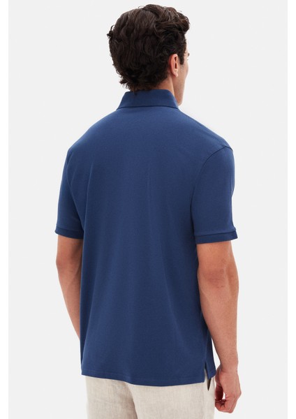 Slim Fit Indigo Pike Dokulu T-Shirt 4EC146011784M