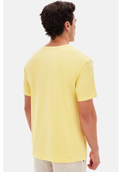 Slim Fit Işın Çiçeği Düz Kabartma Baskılı T-Shirt