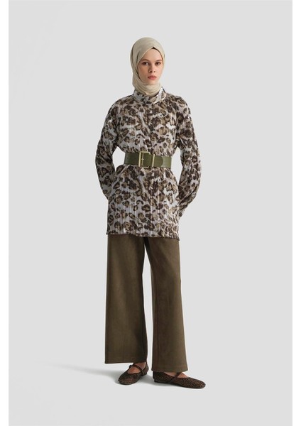 Leopar Desenli Bluz 25KD4011 Camel fiyatları