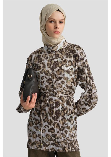 Leopar Desenli Bluz 25KD4011 Camel modelleri