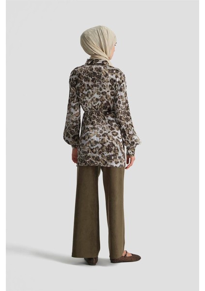 Leopar Desenli Bluz 25KD4011 Camel indirimleri