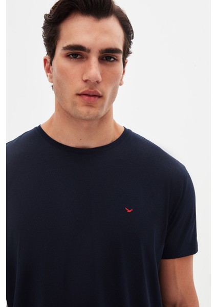 Ds Damat Regular Fit Lacivert Düz Nakışlı %100 Pamuk T-Shirt fiyatları