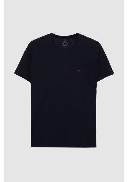 Ds Damat Regular Fit Lacivert Düz Nakışlı %100 Pamuk T-Shirt indirimleri