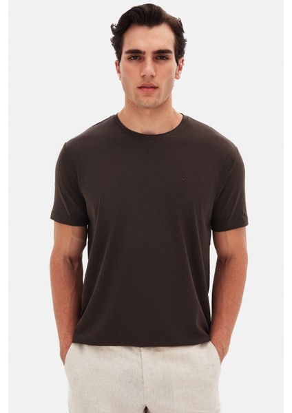 Ds Damat Regular Fit Kahverengi Düz Nakışlı %100 Pamuk T-Shirt fiyatları