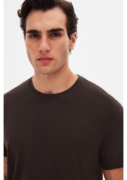Ds Damat Regular Fit Kahverengi Düz Nakışlı %100 Pamuk T-Shirt modelleri