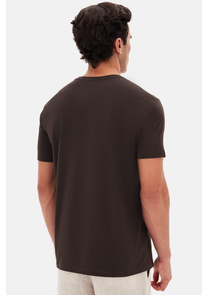 Ds Damat Regular Fit Kahverengi Düz Nakışlı %100 Pamuk T-Shirt