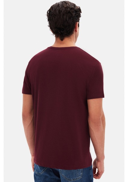 Ds Damat Regular Fit Mürdüm Düz Nakışlı %100 Pamuk T-Shirt