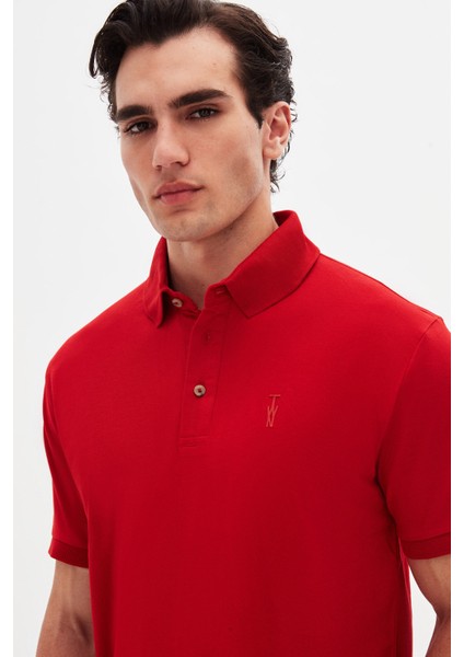 Slim Fit Kırmızı Pike Dokulu T-Shirt modelleri