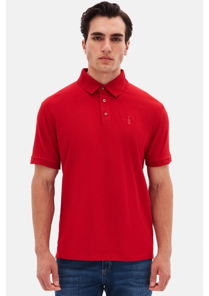 Slim Fit Kırmızı Pike Dokulu T-Shirt 4EC146011784M