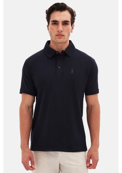 Slim Fit Lacivert Pike Dokulu T-Shirt 4EC146011784M