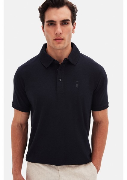 Slim Fit Lacivert Pike Dokulu T-Shirt 4EC146011784M fiyatları