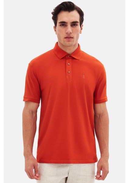 Slim Fit Kiremit Pike Dokulu T-Shirt
