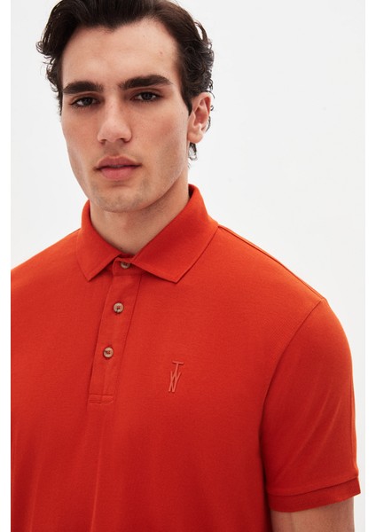 Slim Fit Kiremit Pike Dokulu T-Shirt 4EC146011784M modelleri