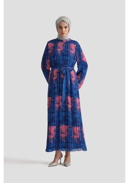 Desenli Elbise 25YD4015 Saks