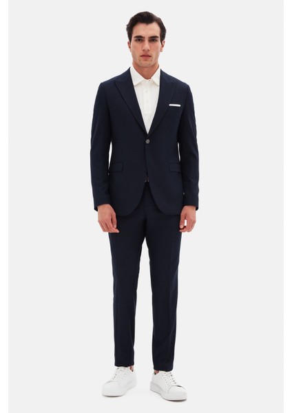 Slim Fit Lacivert Armürlü Takim Elbise fiyatları