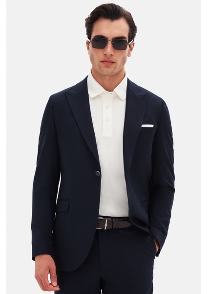 Slim Fit Lacivert Armürlü Takim Elbise modelleri