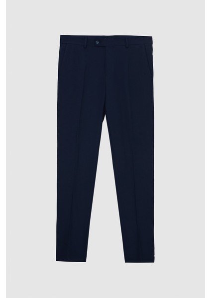 Slim Fit Lacivert Armürlü Takim Elbise