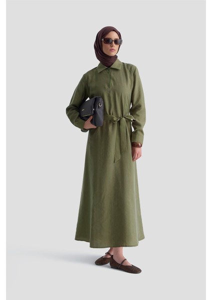 Fermuar Detaylı Elbise 25KD4006 Haki