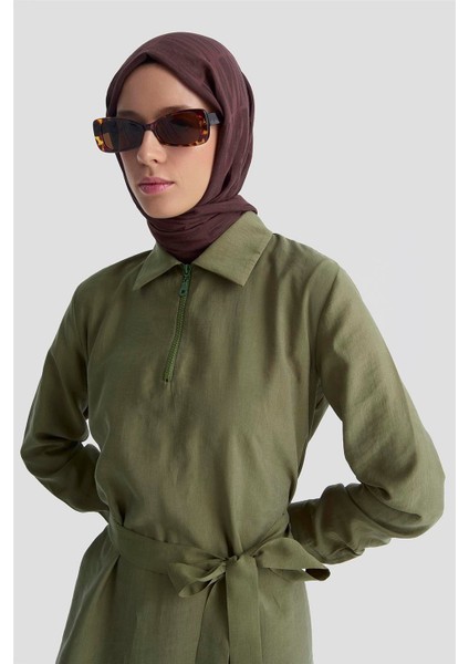 Fermuar Detaylı Elbise 25KD4006 Haki fırsatları