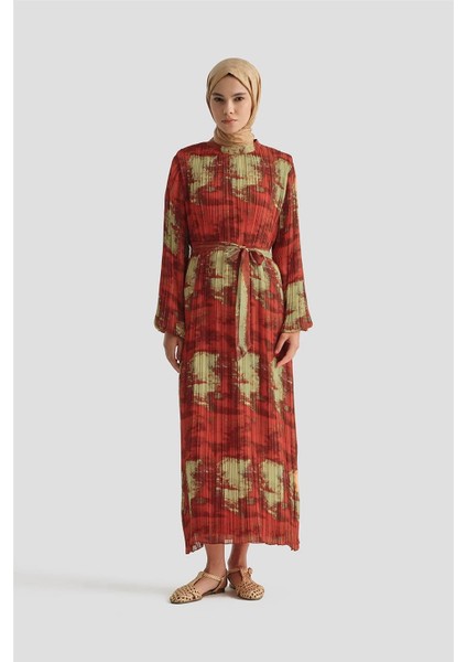Desenli Elbise 25YD4015 Kırmızı
