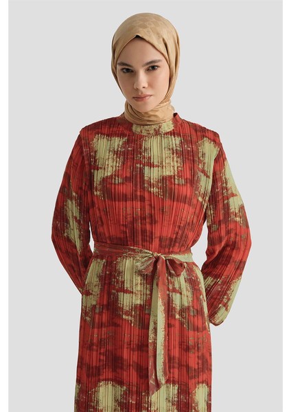 Desenli Elbise 25YD4015 Kırmızı modelleri