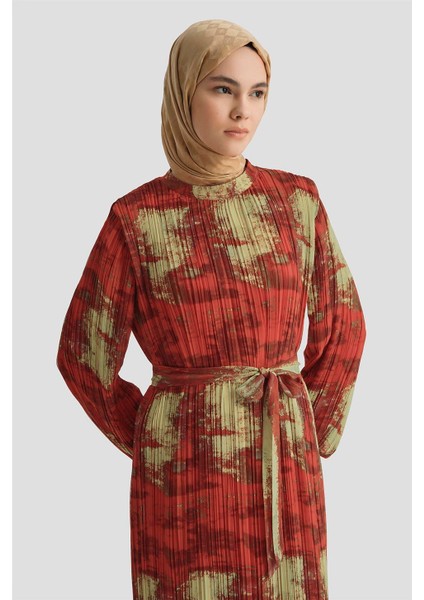 Desenli Elbise 25YD4015 Kırmızı fırsatları