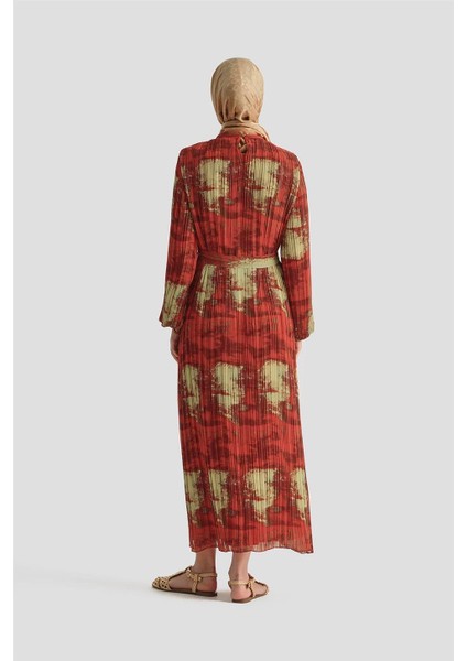 Desenli Elbise 25YD4015 Kırmızı indirimleri