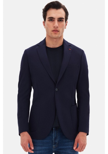 Slim Fit Lacivert Düz Kumaş Ceket