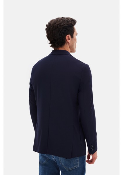 Slim Fit Lacivert Düz Kumaş Ceket