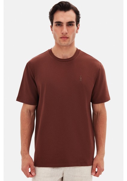 Slim Fit Kahverengi Baskılı T-Shirt