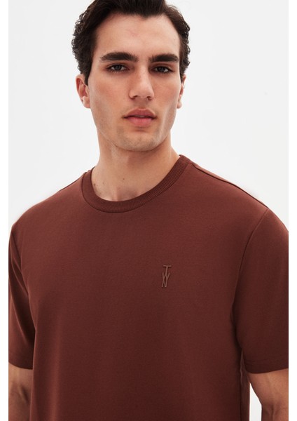Slim Fit Kahverengi Baskılı T-Shirt modelleri