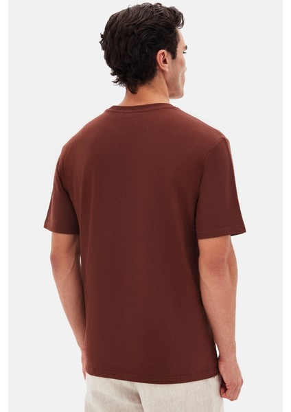 Slim Fit Kahverengi Baskılı T-Shirt