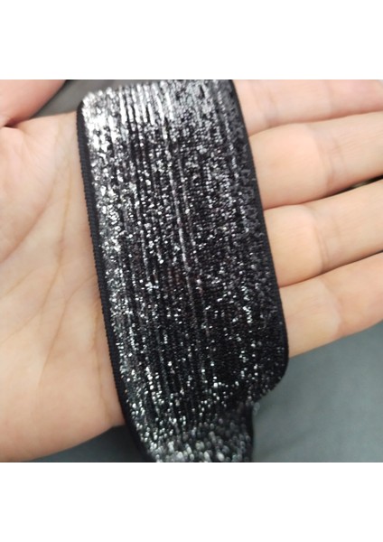 Simli Gri Siyah Kadife Kurdele-Şerit 4 cm 5 Metre – Kurdele, Şık Tasarım, Kadın Aks. indirimleri